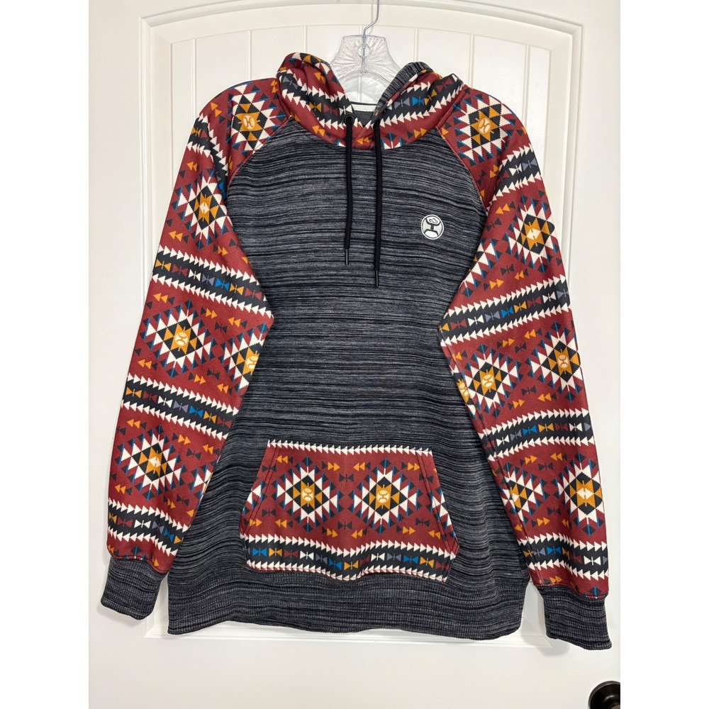 Hooey Aztec Print Raglan Hoodie XL Gray Southwestern Sweatshirt Cowboy Rodeo